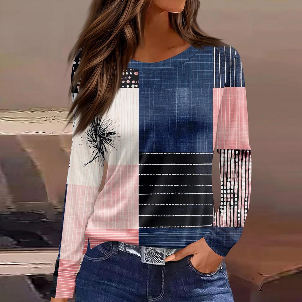 Damen Täglich Lässig Langärmlig Bedruckt O-Ausschnitt Oberteil