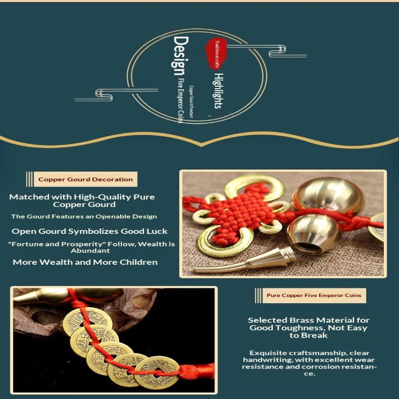 Gourd-Shaped Copper Coin Decorative Item, Entrance Hall Bathroom Auspicious Charm Pendant For Prosperity Of Wealth
