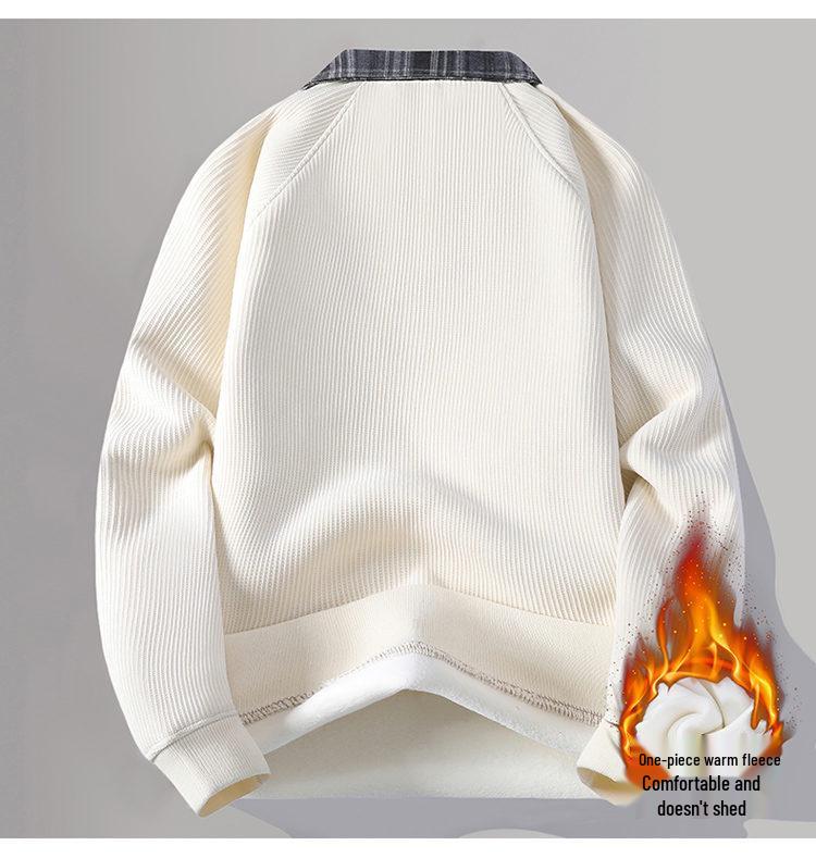 2025 Winter Herren Koreanischer Stil Lässiger Strick-Hoodie mit gefälschtem Zweiteiler-Hemdkragen