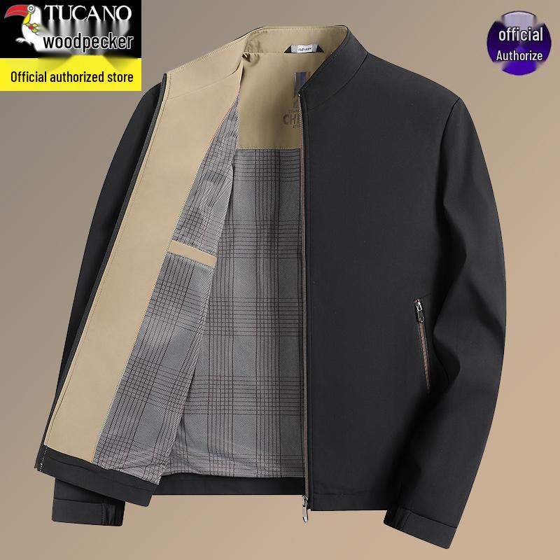 

Woodpecker Men s Spring & Autumn Windproof Executive Jacket - Business Casual, Loose Fit, Stand Collar, Solid Color, for Middle-Aged Men 180/For 135-150 lbs