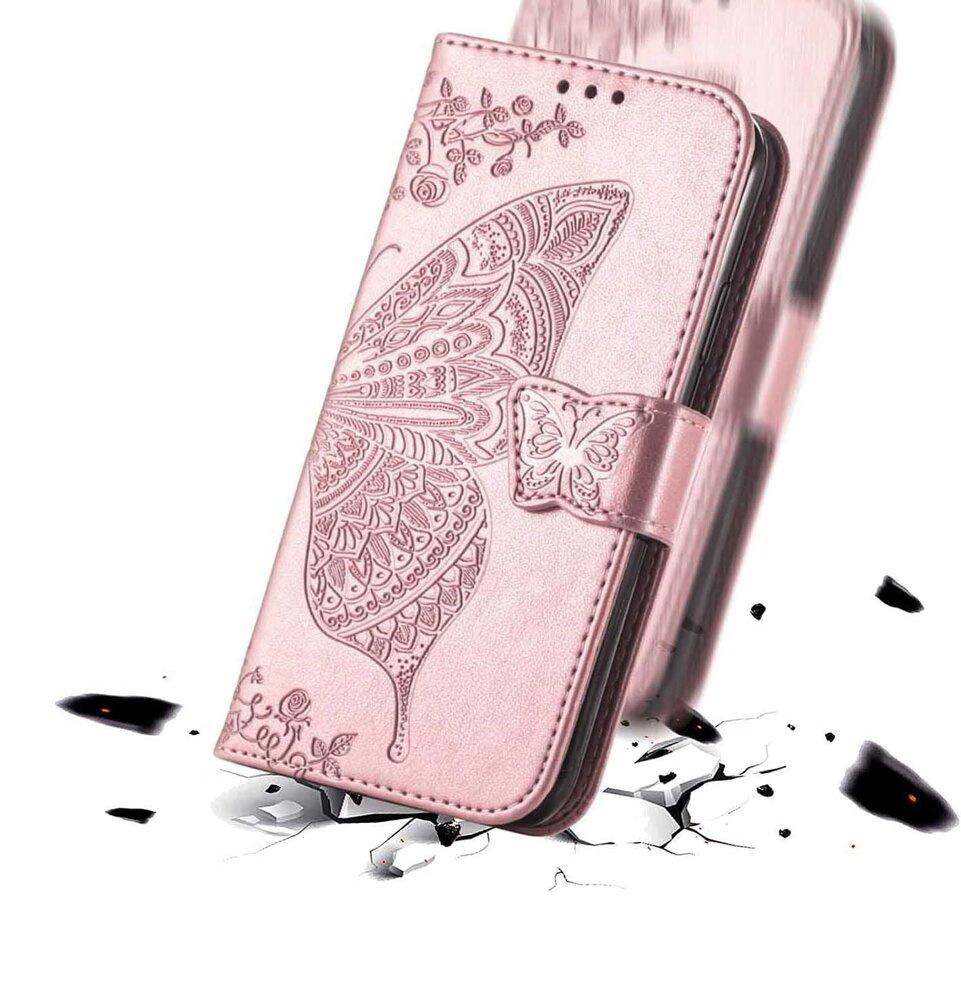 Flip Case for Motorola Moto E14, Butterfly, Rose Gold