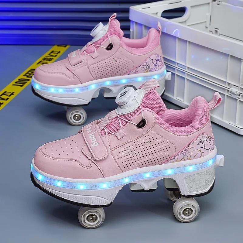 Dvouřadá deformační kolečka Automatické chodící boty Neviditelné deformační brusle 2v1 Odnímatelné kolečkové brusle Skateboardový parkur