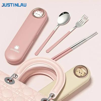  Portable Stainless Steel Tableware Set Cutlery Set Spoon Fork Chopstick with Storage Box Outdoor Picnic Dinnerware