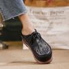 Johnature Hollowed Out Thick Soled Outdoor Fashionable Slippers Genuine Leather Round Toe Women's Slip-on Shoes