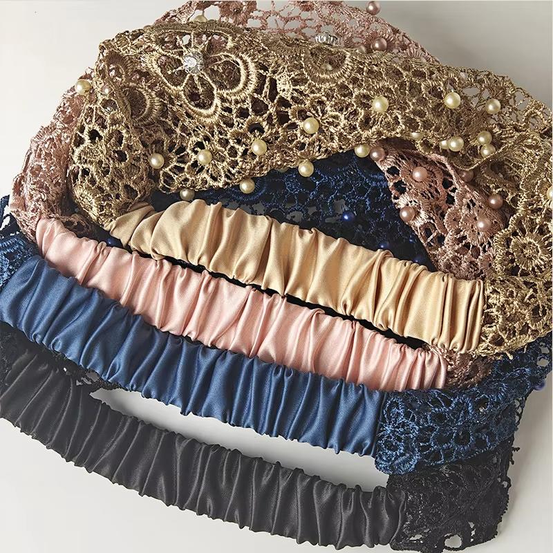 Floral Lace wide-brimmed hair band with beads for women, suitable for cute and casual vintage headbands