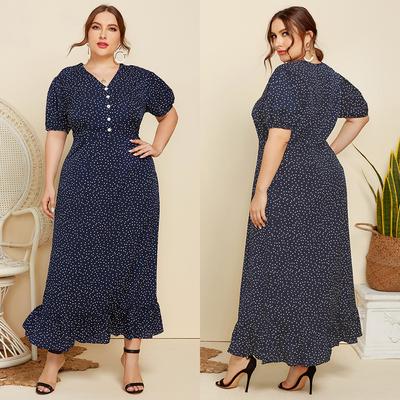 Robes d'été à manches courtes pour femmes, grande taille, mode à pois, longues, à la mode
