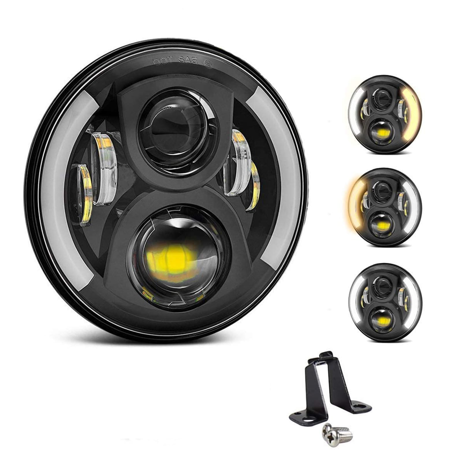 

Chelhead Honda 7-inch Motorcycle Headlight, Yellow/White Switch, LED, for Hornet, Honda VTR250/600, etc., Honda CB Series, Black (with Ring)