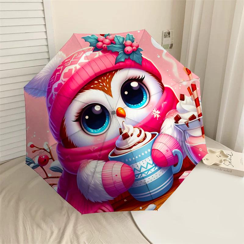 

1PC Winter, Owl Automatic Open/Close Umbrella Compact Folding Umbrella with 8-Rib Shaft lightweight esign, Highquality Fabric1217A