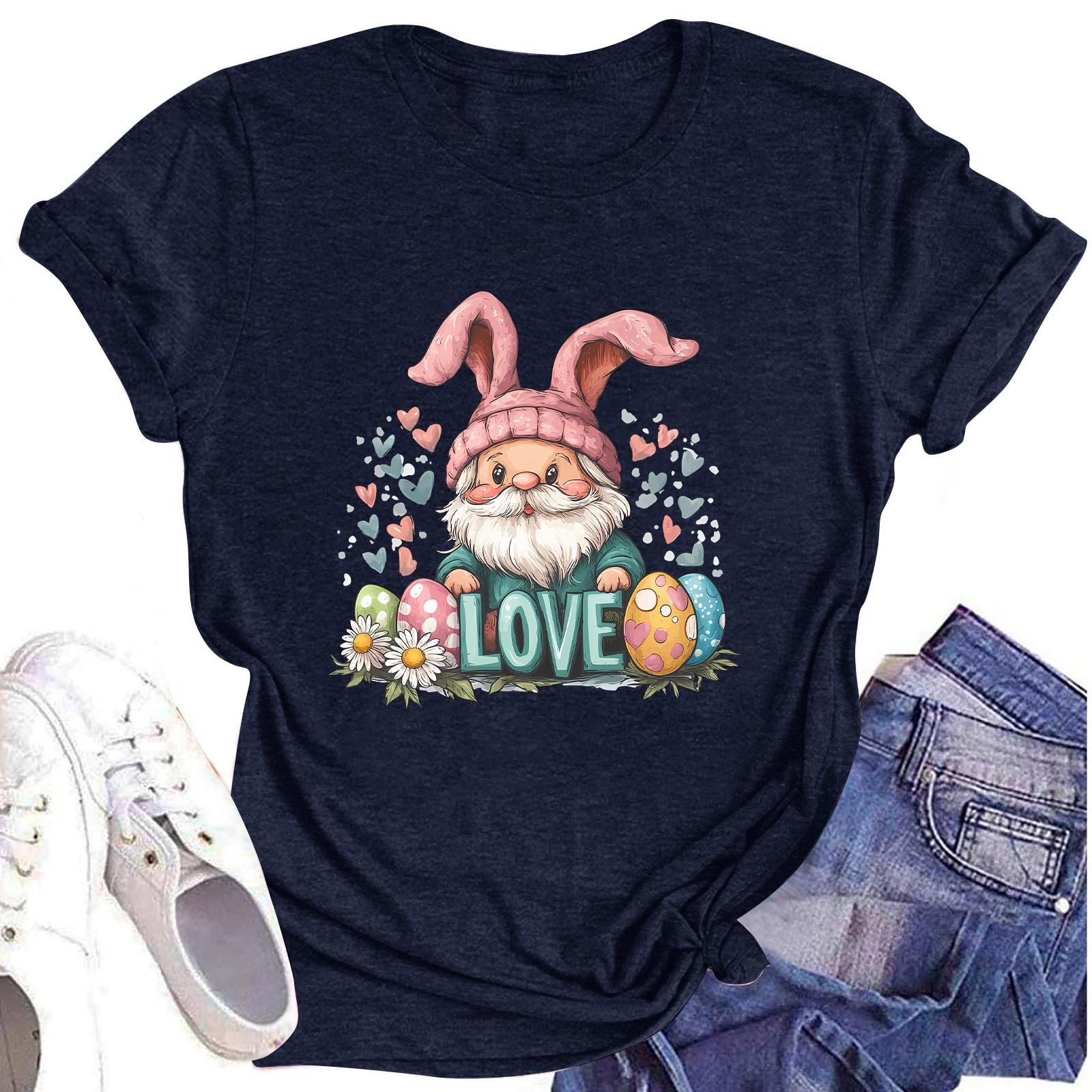 

Женский топ с круглым вырезом, повседневный принт, футболка с короткими рукавами L тёмно-синий