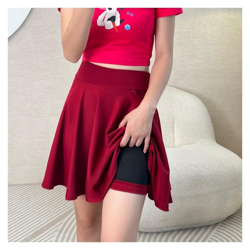 Fashion Dancer Safety Pants Skirts Women's Function Pocket Skirt Casual School Flared Elastic Pleated Sun Skirts Plus Size 45CM