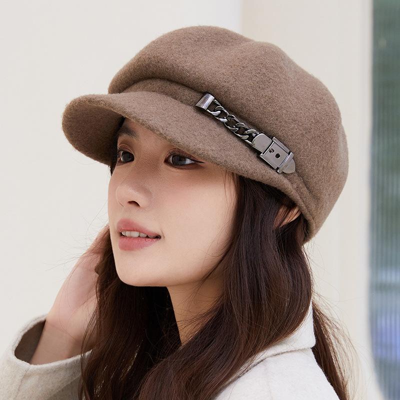 

Зимний берет Женский Модный Металлическая Цепочка Шляпа Художника верблюд