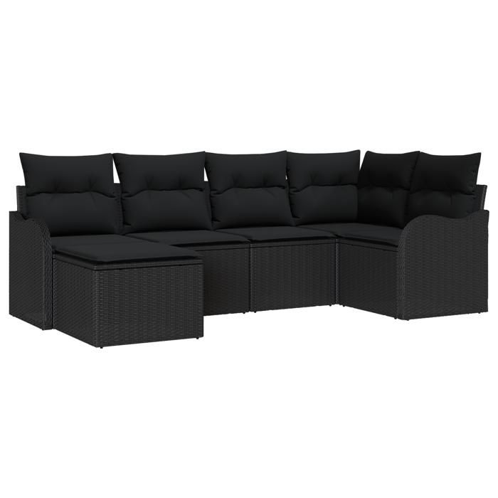 Ensemble de canapé de jardin vidaXL 6 pièces avec coussins noir en poly rotin, Canapé de jardin vidaXL 2 places 3345773