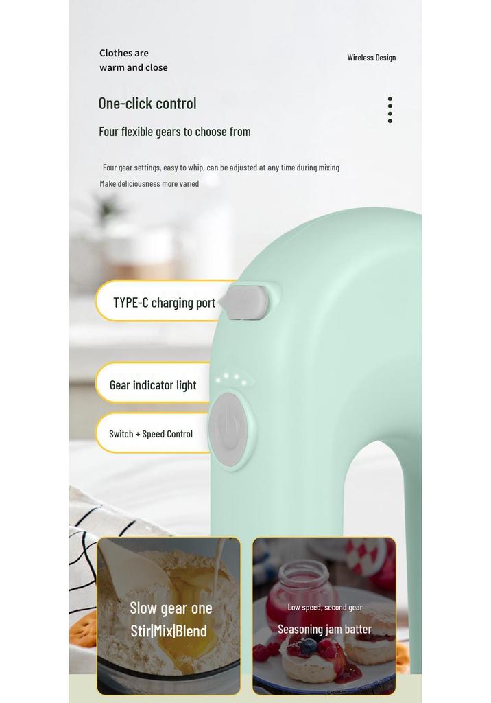 Multi-Functional Electric Egg Beater: Compact Whisk & Mixer for Home Baking