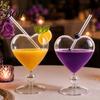 Glasbecher mit rundem Perlendesign Kreativer herzförmiger Kelch mit Strohhalm, Personalisierter Becher mit Strohhalm für Wein, Saft, Fruchtgetränke, Liebesherz-Stielglas für Champagner