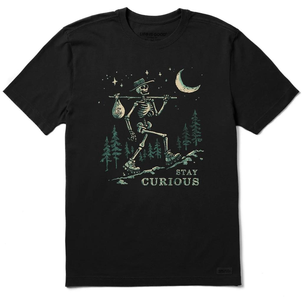 Life Is Good. Men's Stay Curious Short Sleeve Crusher Tee, Faded Black