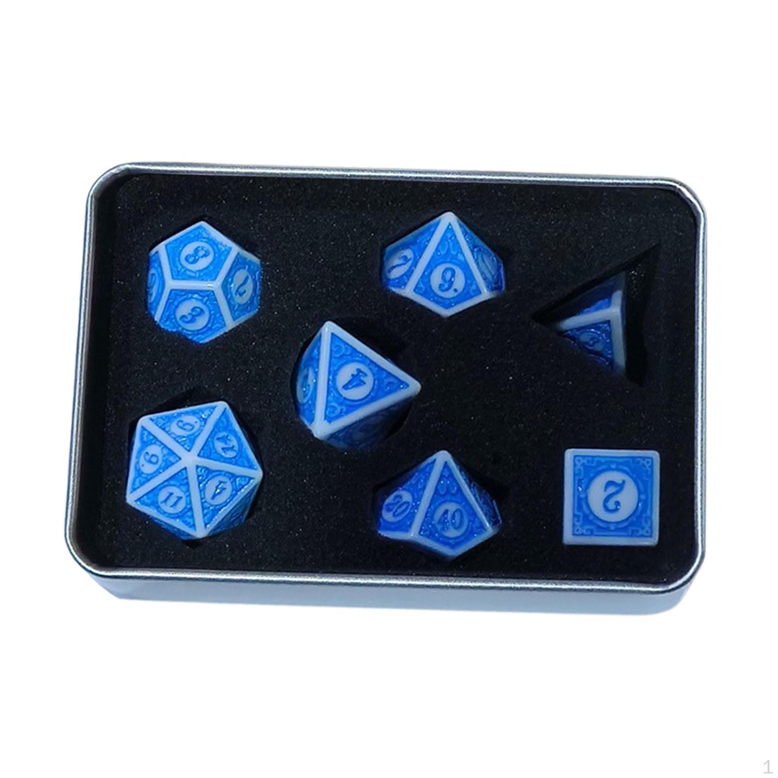 

7 штук акриловых кубиков D4 D8 D10 D12 D20 с коробкой для хранения многогранного набора темно-синий