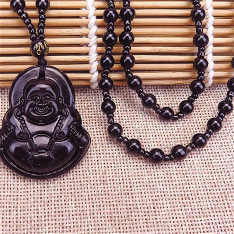 Schwarz Grün Buddha Anhänger Halsketten Frauen Amulett Chinesischen Stil Maitreya Halskette Schmuck Stil Drop Shipping