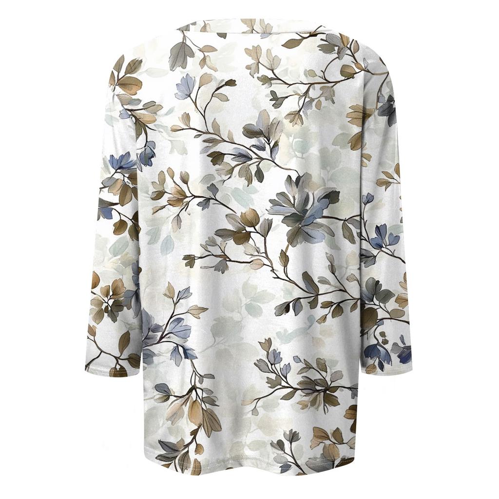 Women's Fashionable Casual Three Quarter Sleeve Printed Collar Pullover Top