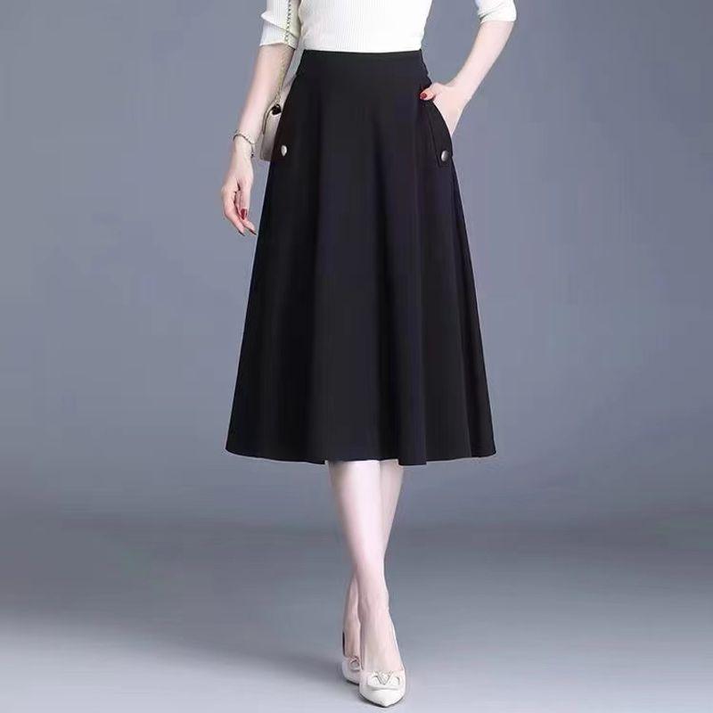 

Big Sale Welfare Pocket Suit Skirt A- Line Skirt Mid Length Long Length High Waist Slim Looking Elastic Waist Skirt Women s Summer Black 5XL