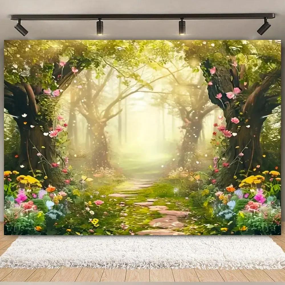 Fairy Tale Enchanted Forest Backdrop Photography Wonderland Dreamy Jungle Mushroom Baby Birthday Party Backgrounds Decor Prop
