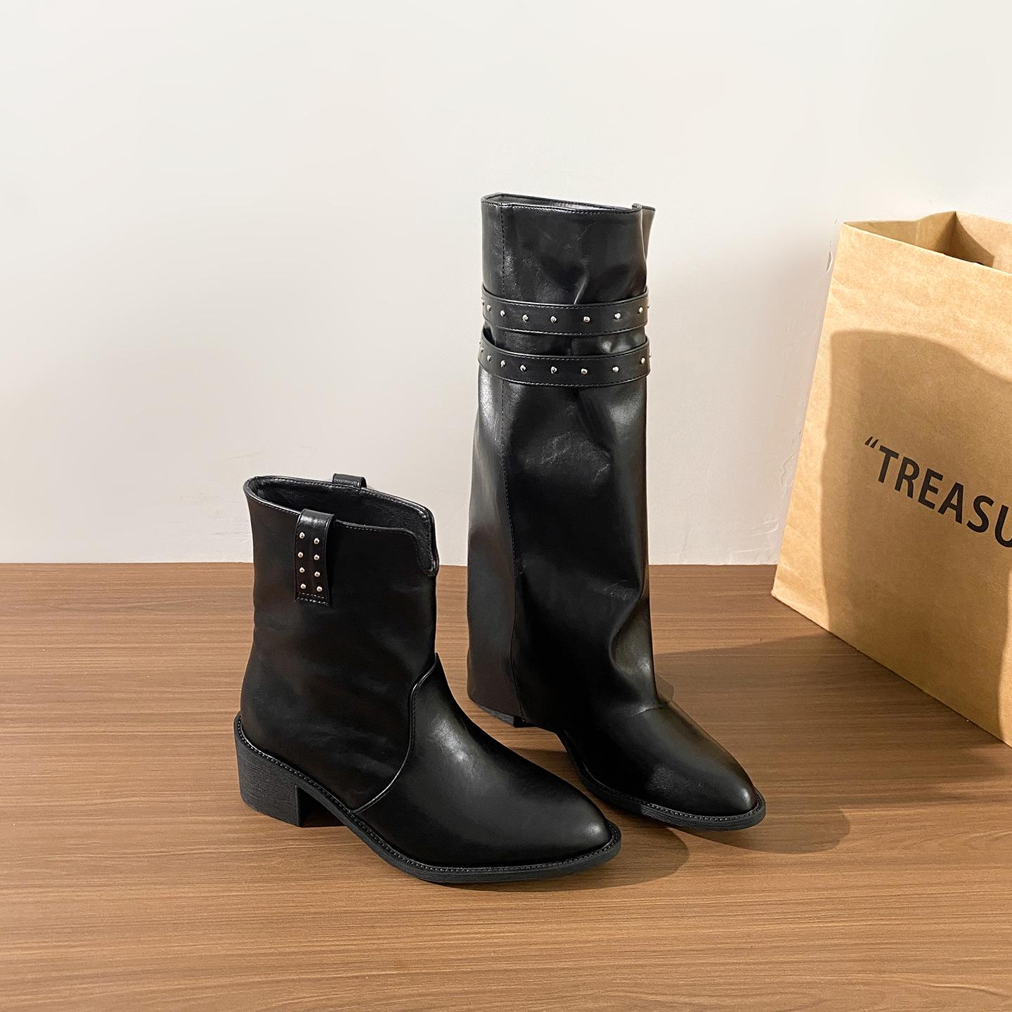 

Женские высокие сапоги большого размера в стиле вестерн, отстегивающиеся, цвета мерло 38