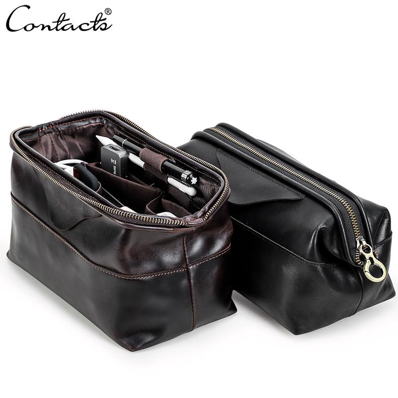 

CONTACTS Genuine Leather Data Storage Bag Digital Accessories Storage Cable Phone Travel Cable Organizer чёрный