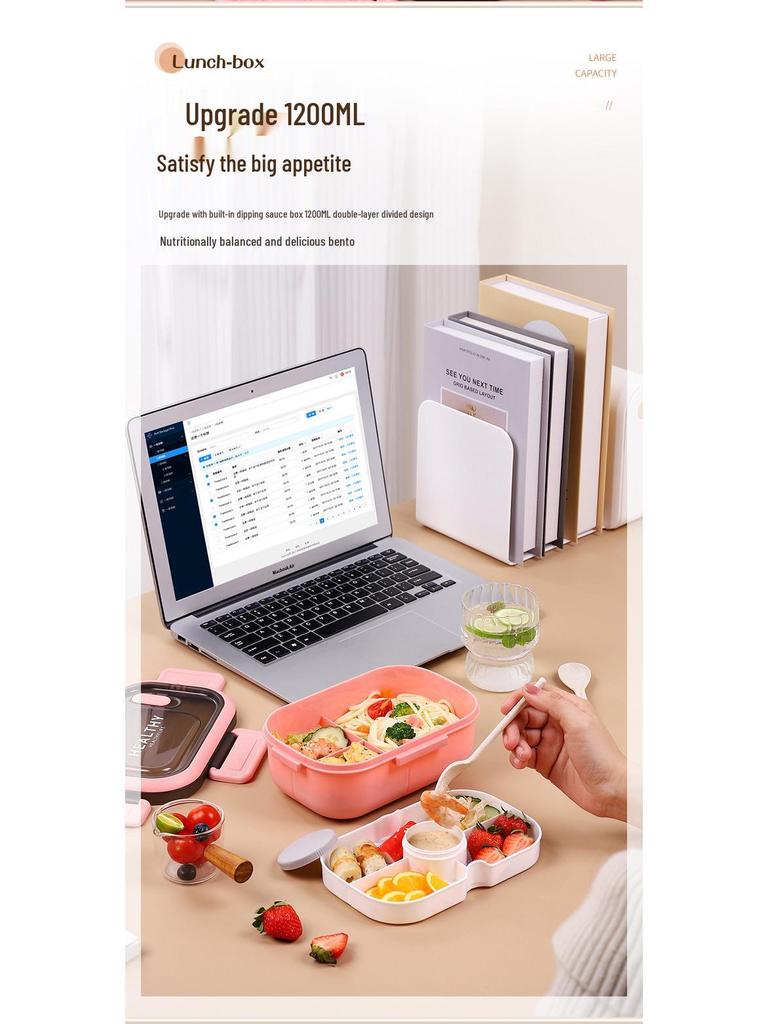 Zesílený PP Bento obědový box s nádobkou na omáčku pro studenty a kancelářské pracovníky, vhodný do mikrovlnné trouby
