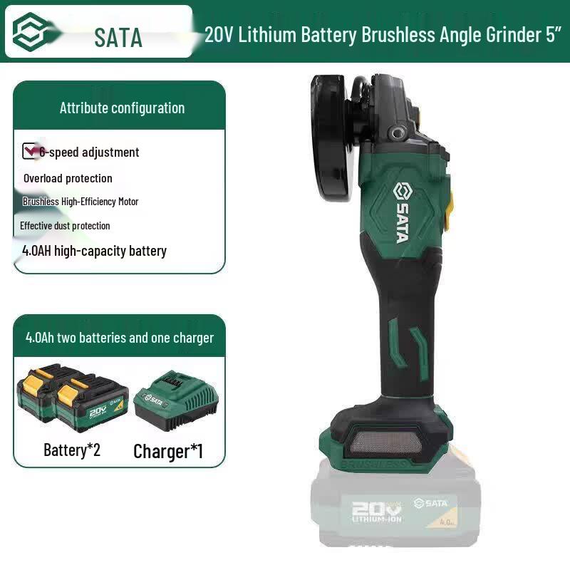 

SATA ChiE Series 20V Brushless 5-inch Angle Grinder CN plug (adapter included)