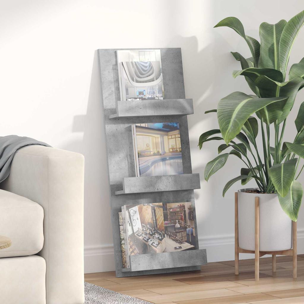 Magazine Shelf Concrete Grey 43 x 11 x 102 cm Engineered Wood