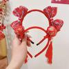 Tassel Red Bow Headband Flower Chinese Style Headdress Cute New Year Hair Band  Party Decoration