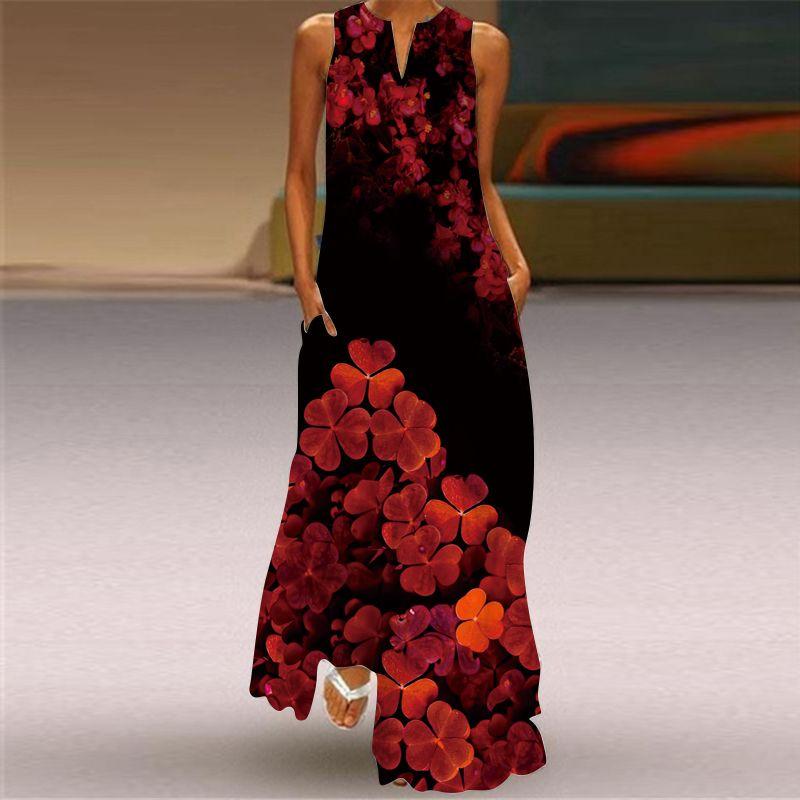 Plus Size Women's New Chinese Style 3D Peacock Dress Elegant All-Matching Sleeveless Vest Skirt Long Loose Floral Skirt
