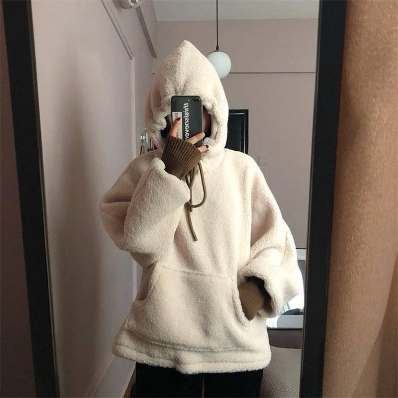 Cozy Sherpa Fleece Hoodie With Pockets L