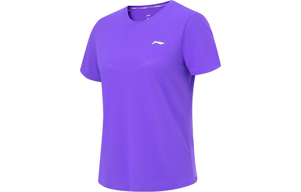Li Ning Running Collection T Shirts Women s Fluorescent Starlight Purple Crew Neck Moderate Straight Fit ATST522-5 M