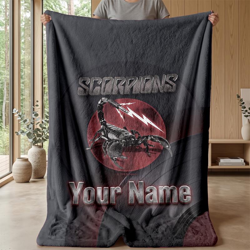Scorpions Custom Flannel Throw Blanket Print Your Name Text Soft Warm Blanket Holiday Present