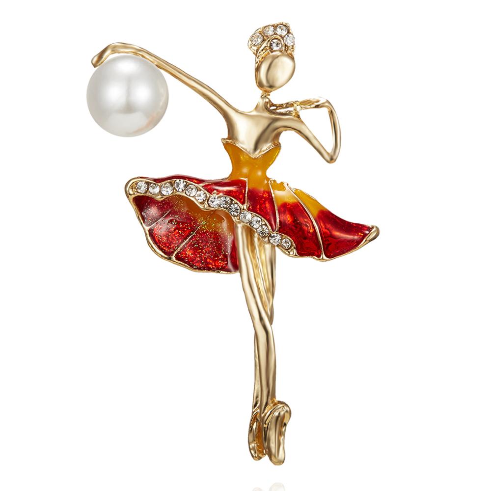 Rinhoo New Fashion Temperament Dance Girl Ballet Girls Cartoon Shining Crystal Brooches Women Collar Pins Bride Wedding Jewelry