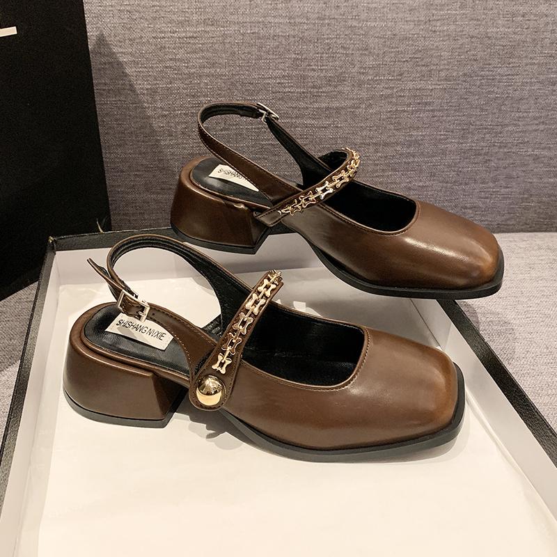 African Woman Shoe Mary Jane Summer High Heels Chunky Sandals Navy Blue Pumps Sweet 2024 Burgundy Straps Lolita Closed Black Bei