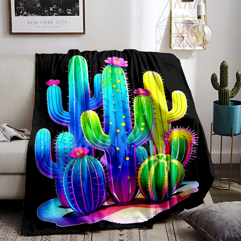 Vibrant Cactus Print blanket, Colorful Neon Desert Style Decor blanket, suitable for use in the bedroom, living room, on the sofa