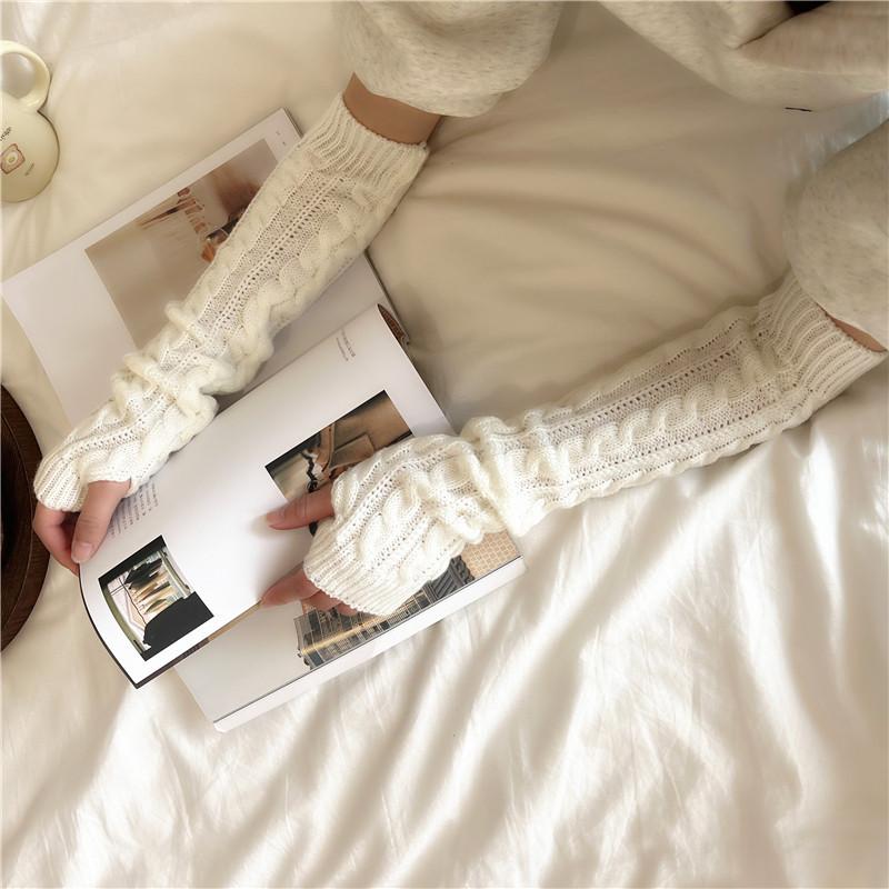 Thumb Hole Arm Sleeves Beautiful Thicker Keep Warm Winter Women Long Gloves Mittens