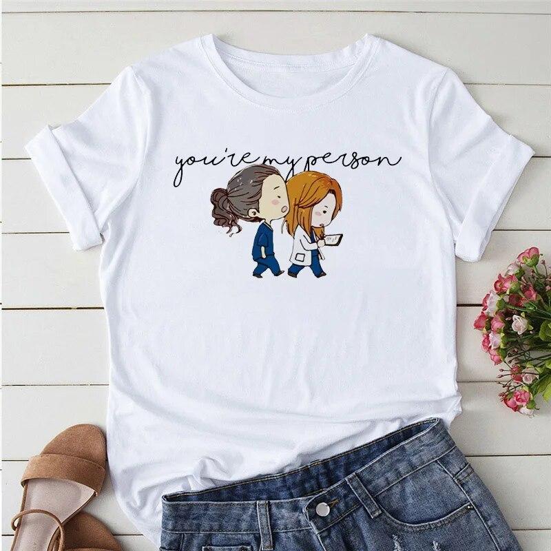 2023 Summer T-shirts Women Greys Anatomy You're My Person Graphic Lady T Shirts Kawaii Clothing Short Sleeve Female Tshirt Tops