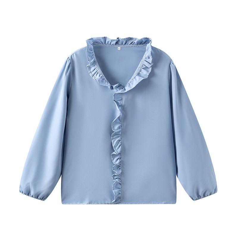 Womens Long Sleeve Blouse With Ruffled Hem Solid Color Office Chic Top 2026