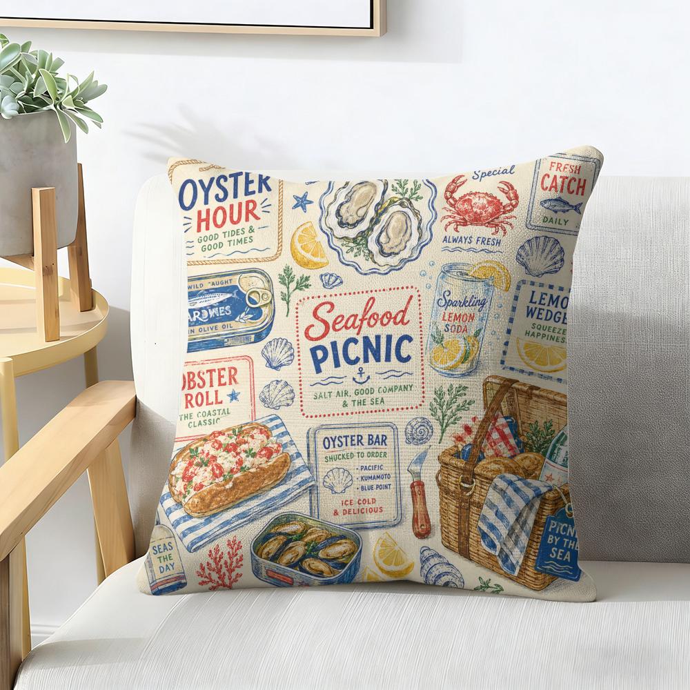 Food Fruits Desserts Puzzle Pattern Cushion Cover Natural Linen Organic Fabric Double-Sided Printing Breathable For Home Decor