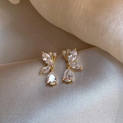 Korean Fashion Waterdrop Butterfly Flower Earrings New High End Versatile Earrings for Women