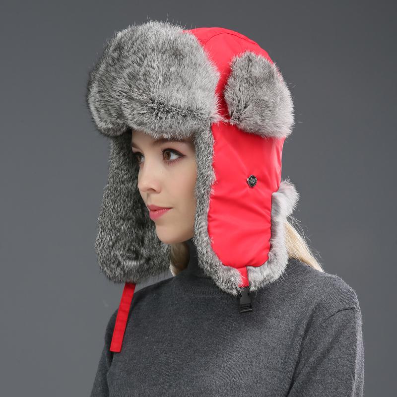 Rabbit Fur Hats Men Winter Thickened Warm Ear Protection Real Rabbit Fur Bomber Hat Cold Protection Outdoor Unisex Fur Ski Hats