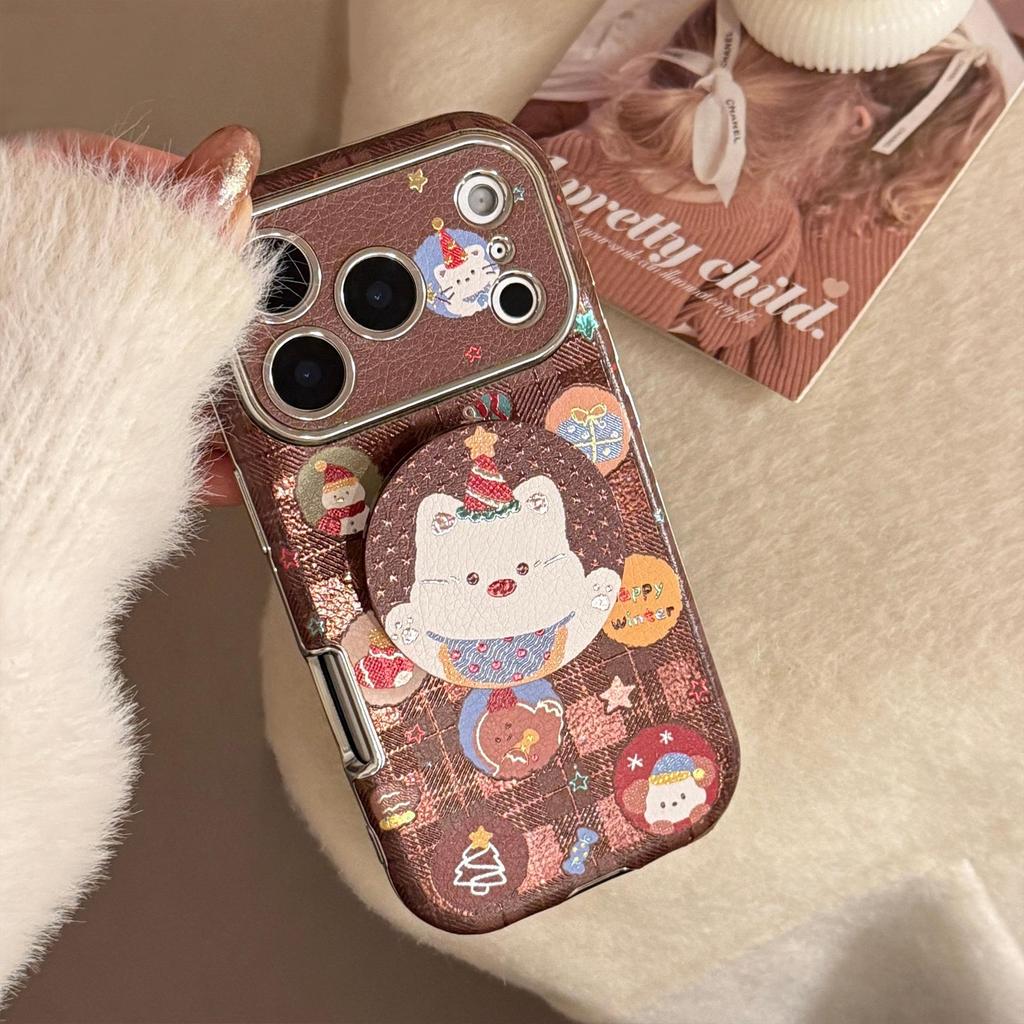 Capa de telefone com suporte de cachorro de desenho animado de Natal adequada para iPhone 16, iPhone 17, iPhone 17 Pro Max