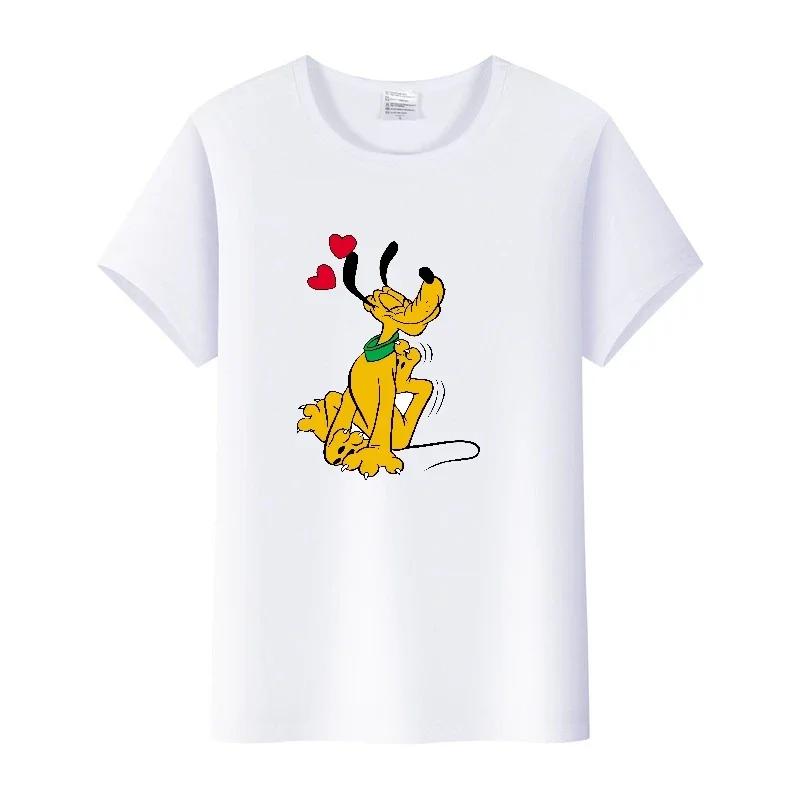 Funny Disney Cartoon Tees Mickey Mouse Pluto Graphic Woman Summer Crop Tops Mens T-Shirts Loose Clothing Grunge Y2K Blouses