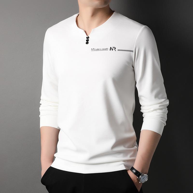 Spring New Men's Long-sleeved T-shirts, Fashionable and Casual Solid Color T-shirts, Bottoming Shirts for Men