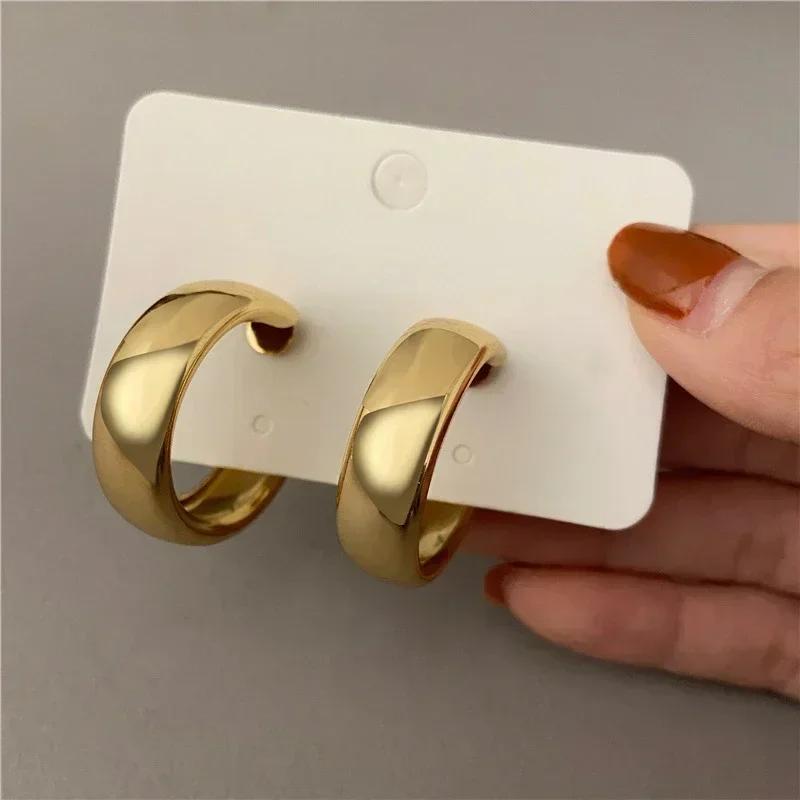 Gold Color Smooth Three Circles Hoop Earrings Exaggerated Thick Tube Round Ear Simple Women Fashion Jewelry Hiphop Rock