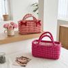 Quilted Craft Picnic Bag Plaid Design Storage Basket French Style Fabric Organizer  Bedroom Use