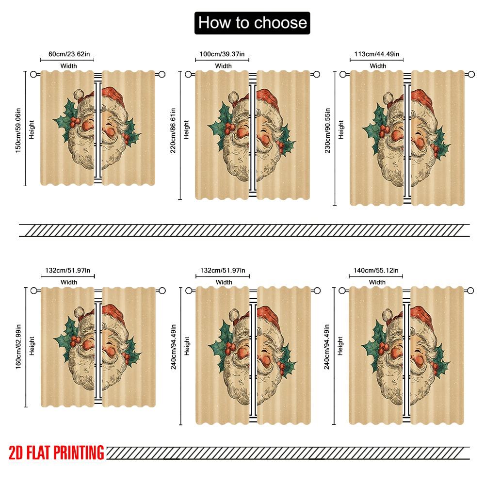 2pcs,2D Plane Printing Print Curtains Vibrant Santa Claus Head Polyester Woven (without Rod) All Seasons Ldeal for Various Room