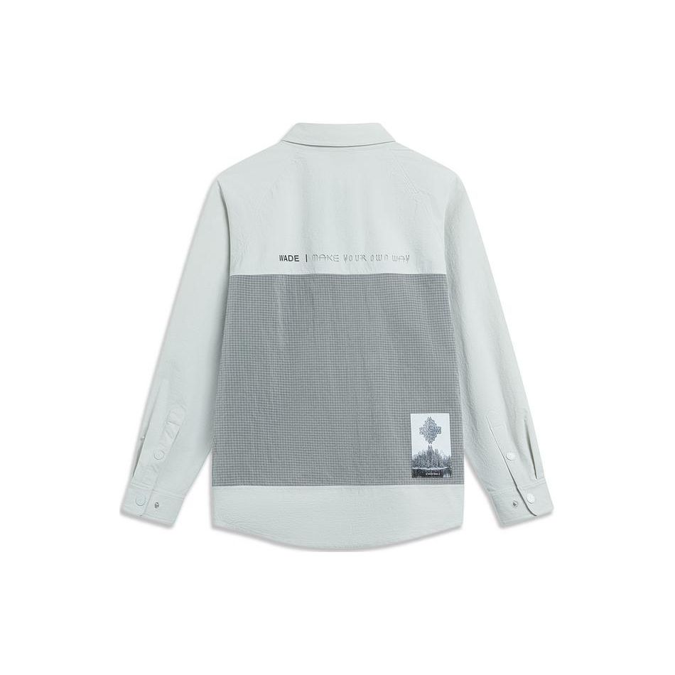 Li Ning X Cyril Artist Collaboration Series Letter Print Polo Loose Long Sleeve Sports Jacket Men Jacket River-Stone-Gray AFDT769-3